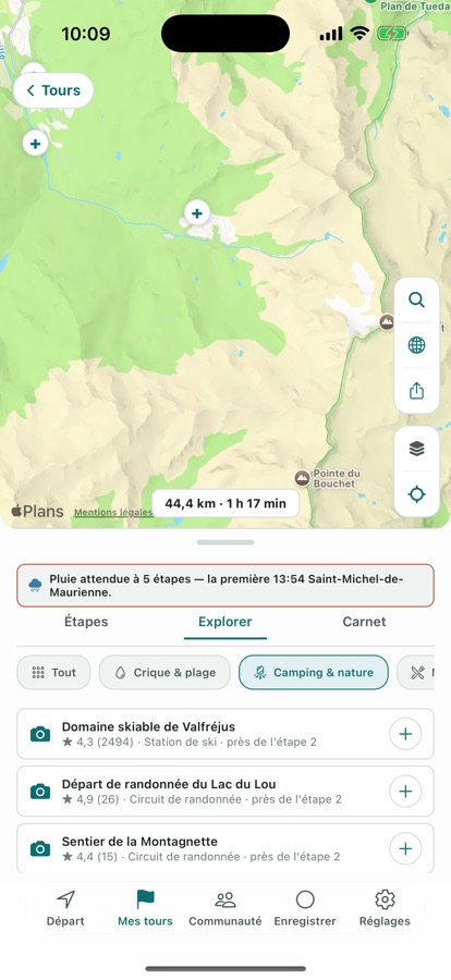 L’écran Explorer : des suggestions autour de ton itinéraire
