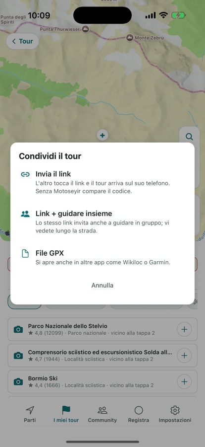La posizione in tempo reale degli amici sul percorso durante un giro in gruppo