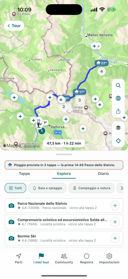 La schermata Esplora: suggerimenti lungo il percorso