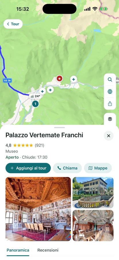La schermata di dettaglio di un posto lungo il percorso
