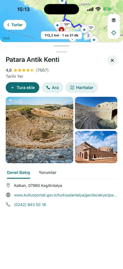 Bir uğrak yerinin detay ekranı