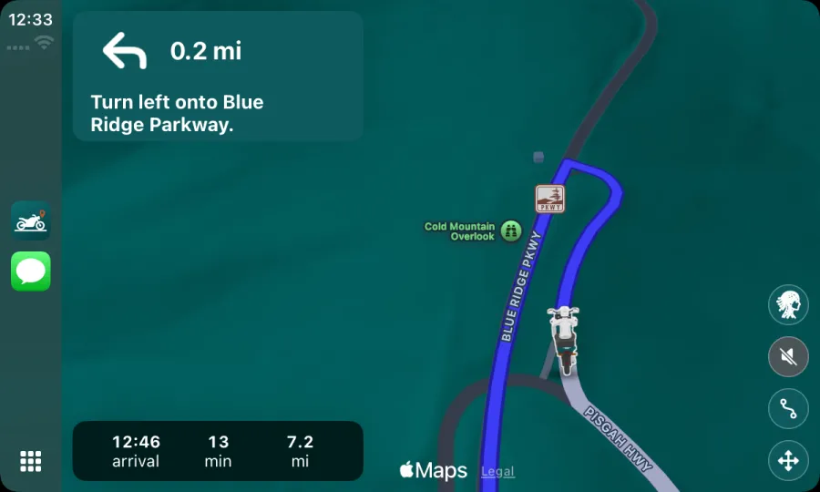 Motoseyir-navigatie op een CarPlay-scherm